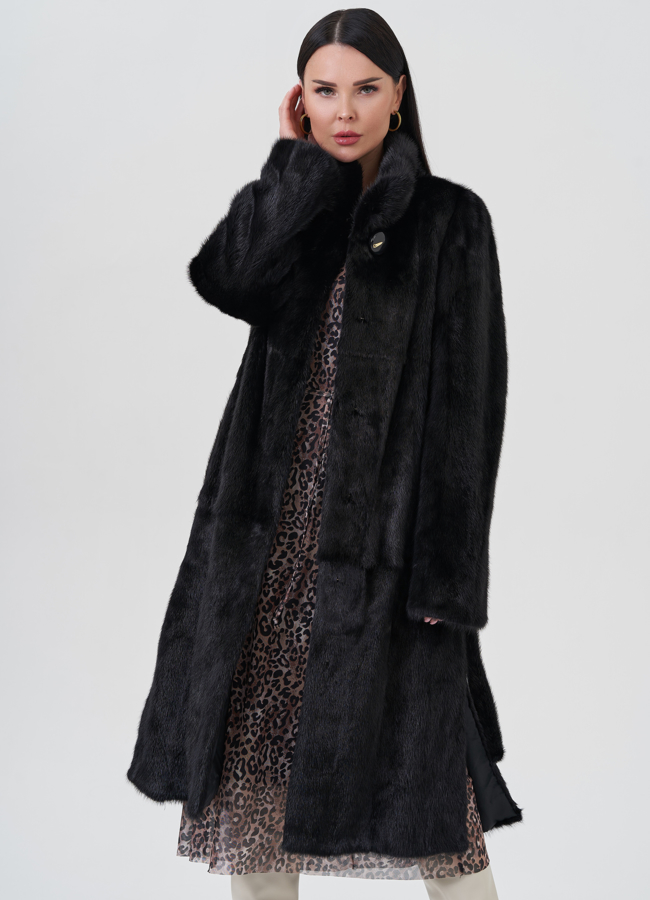 фото Женская норковая шуба черного цвета  модель № 24720