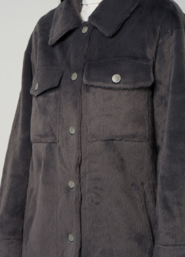 Женское пальто-рубашка темно-серого цвета модель № 22437 универмаг малина