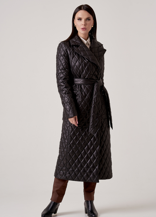 Женское утепленное пальто черного цвета модель № 2698 в рассрочку