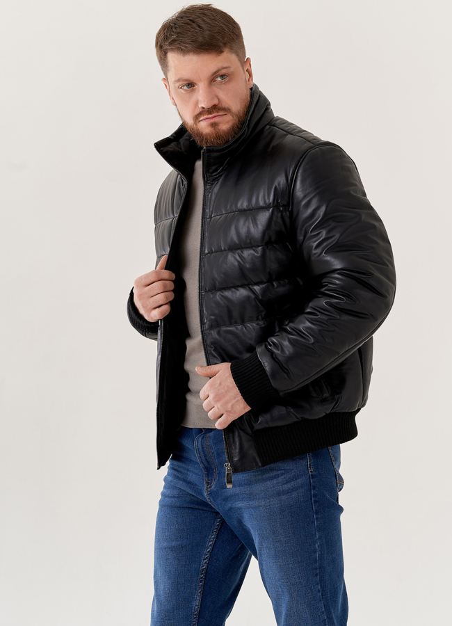 фото Мужская куртка из натуральной кожи черного цвета  модель № 79017