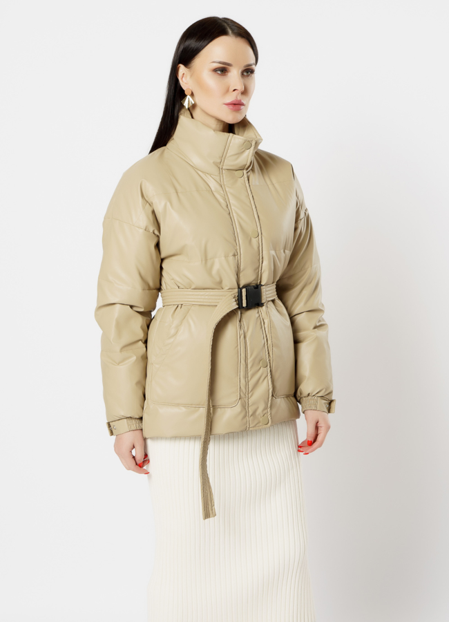 Куртка из эко кожи утепленная бежевого цвета модель № 215 универмаг малина