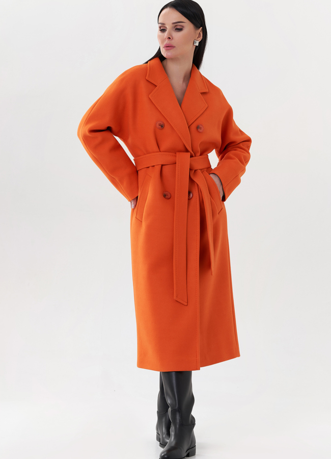 Женское пальто в оранжевом цвете модель № 26422 в рассрочку