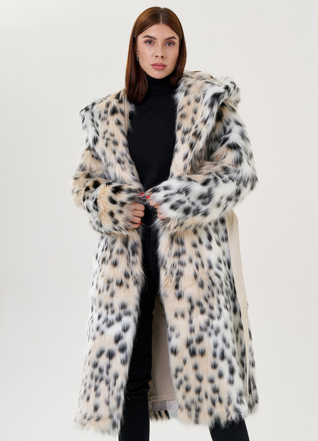 Пальто женское  из искусственного меха с капюшоном  модель № 23615 универмаг малина