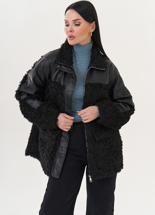 Комбинированный жакет с эко мехом модель № 26853 в кредит