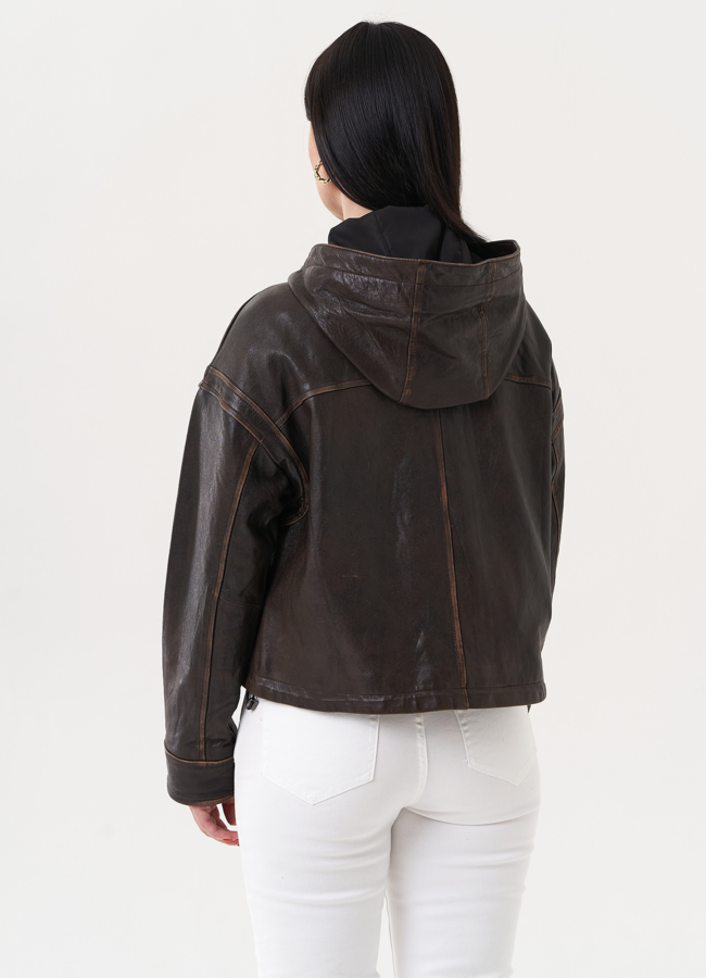 Куртка из натуральной кожи с капюшоном модель № 27156 универмаг малина