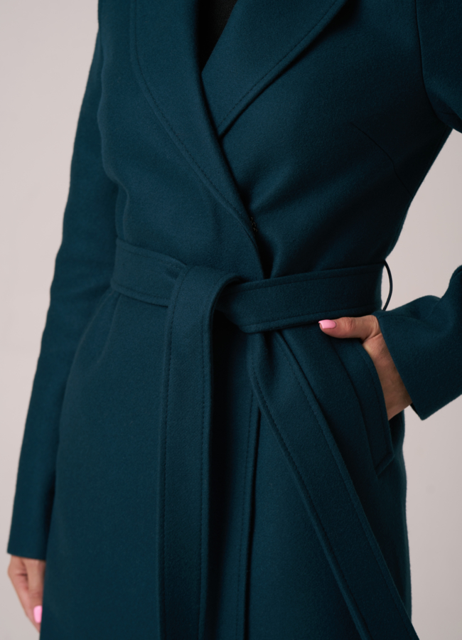 Длинное пальто с поясом модель № 060 в кредит