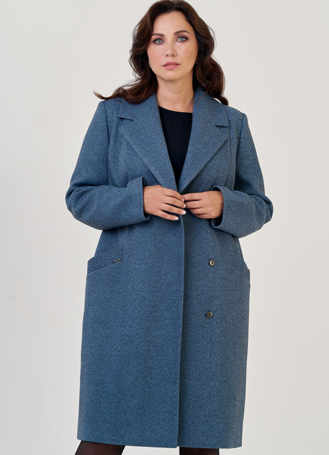 Женское пальто с английским воротником в синем цвете модель № 23182 универмаг малина