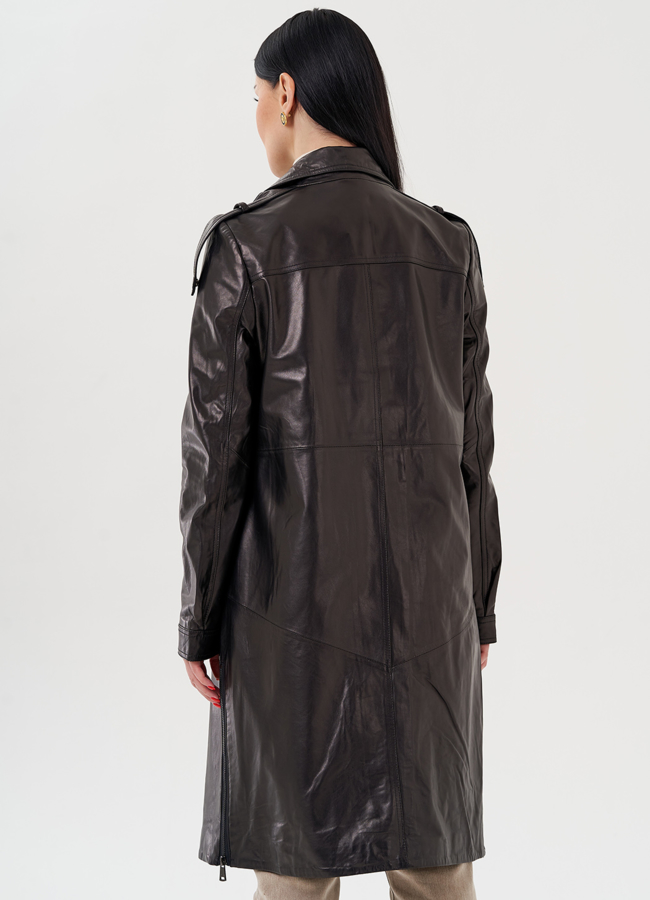 Длинный кожаный плащ модель № 80527 в кредит