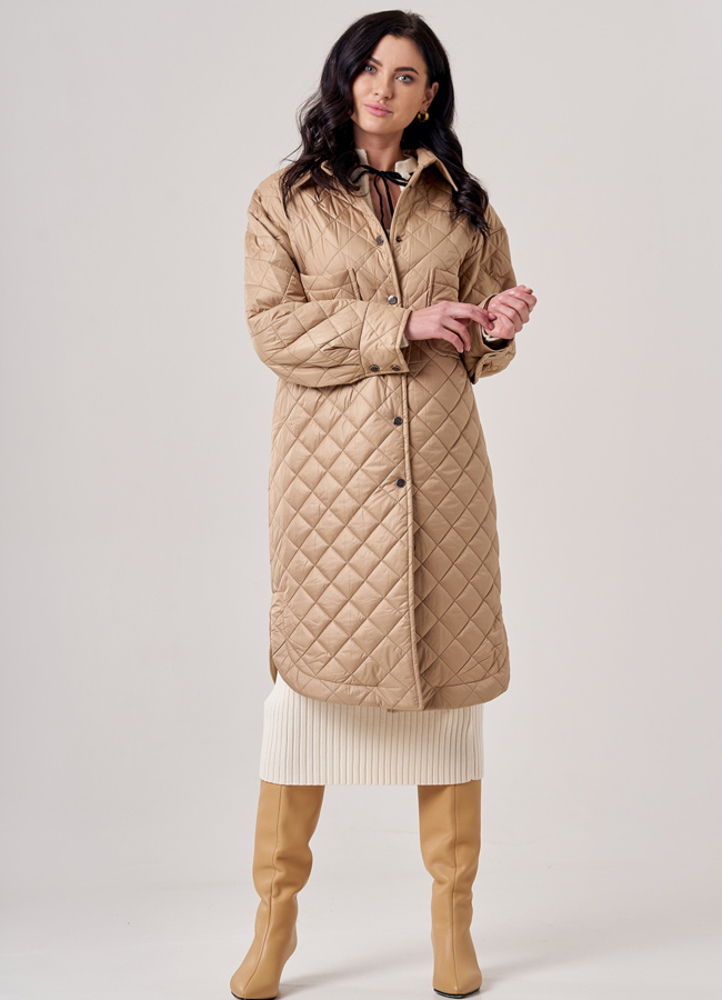 Пальто-рубашка бежевого цвета модель № 37 в рассрочку