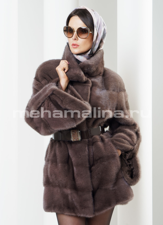 фото Шуба норка поперечка с декоративным рукавом модель № S-238 фото Шуба норка поперечка с декоративным рукавом модель № S-238