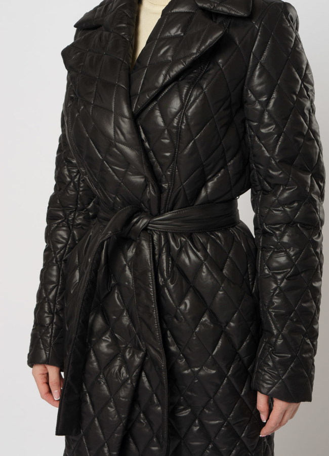 Утепленное женское пальто на поясе модель № 17779 универмаг малина