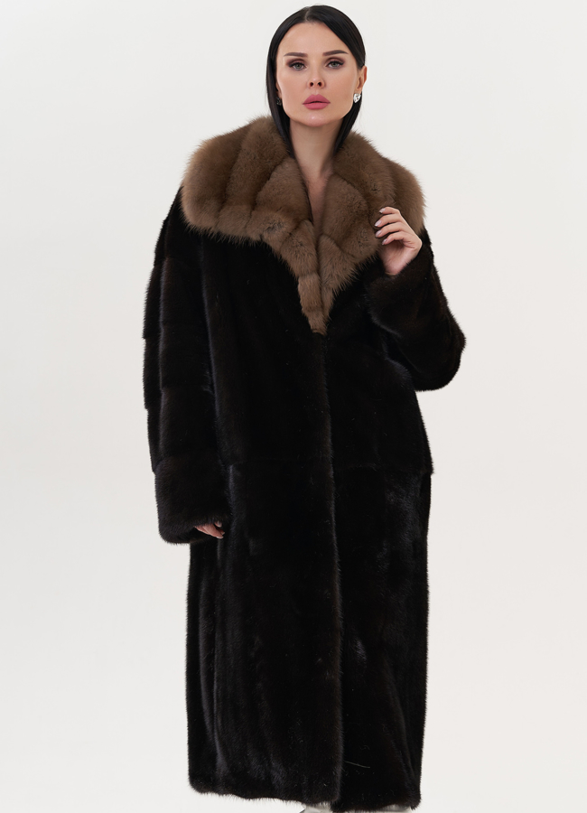 фото Норковая шуба с воротником из куницы модель № 26264
