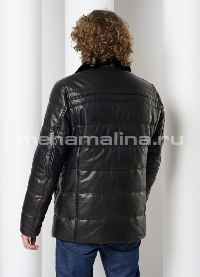 Пуховик из натуральной кожи, отделка норка модель № KP-231 в кредит