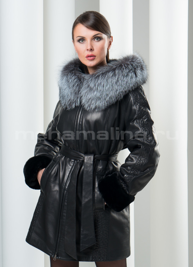 фото Кожаный плащ на мутоне модель № K-174