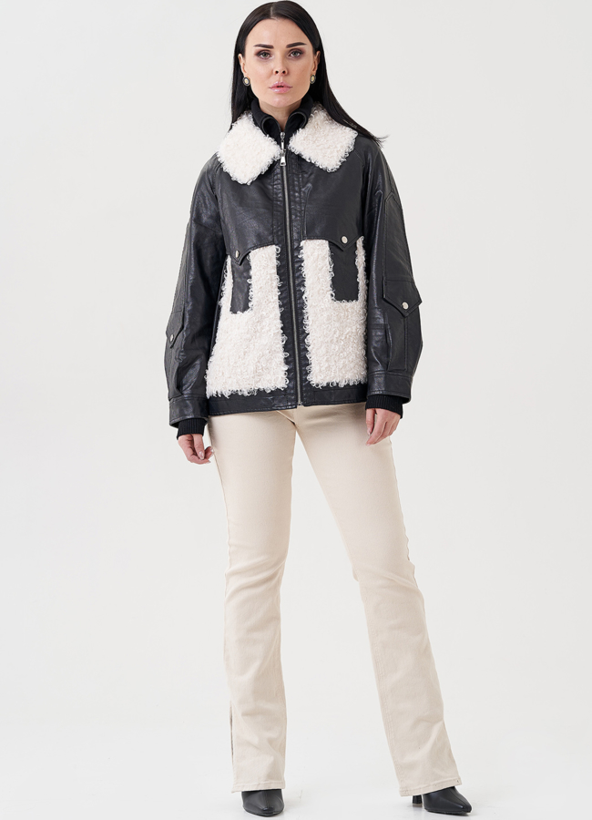 фото Куртка из эко кожи на утеплителе с отделкой из эко меха модель № FA-108