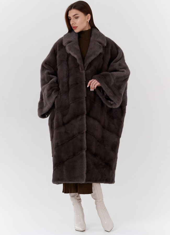 Норковая шуба с английским воротником  модель № 23816 универмаг малина