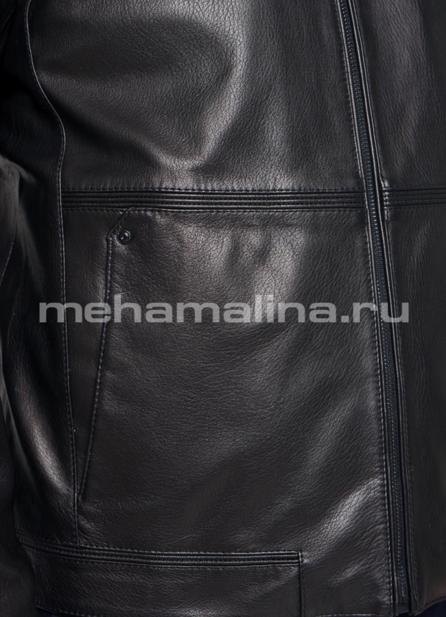 Черная кожаная куртка модель № KP-217 универмаг малина