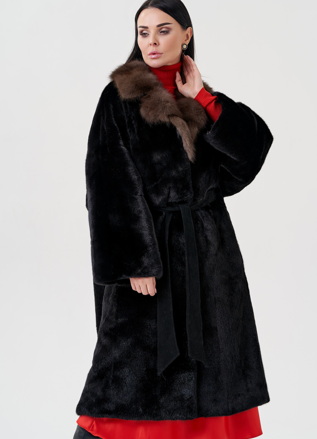 Норковая шуба с английским воротником из куницы модель № 80992 универмаг малина