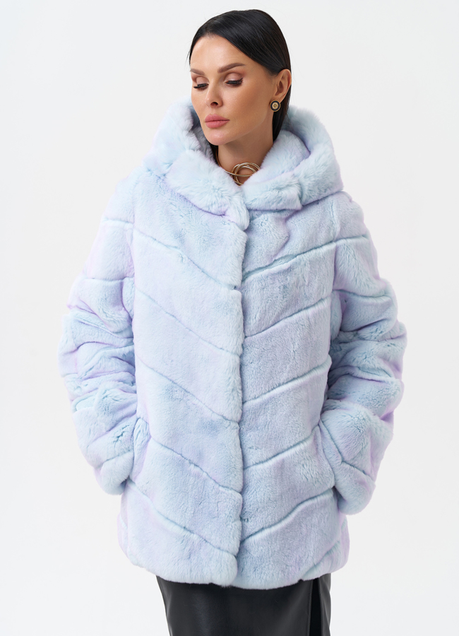 Шуба из меха кролика с капюшоном модель № 28909 универмаг малина