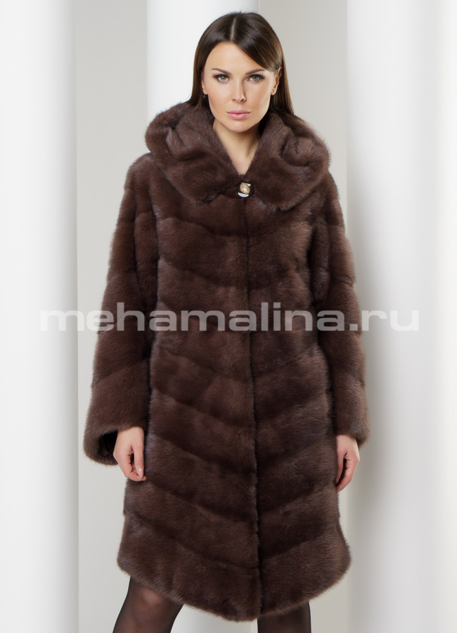 Норковая шуба с капюшоном модель № S-588 меха малина