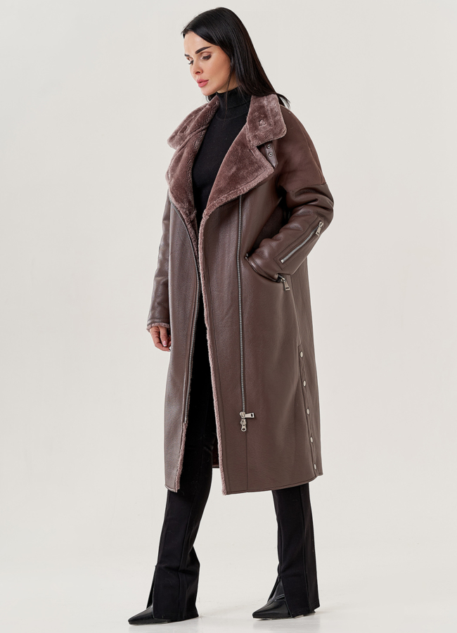 Женская дубленка из искусственной кожи  модель № 79496 универмаг малина