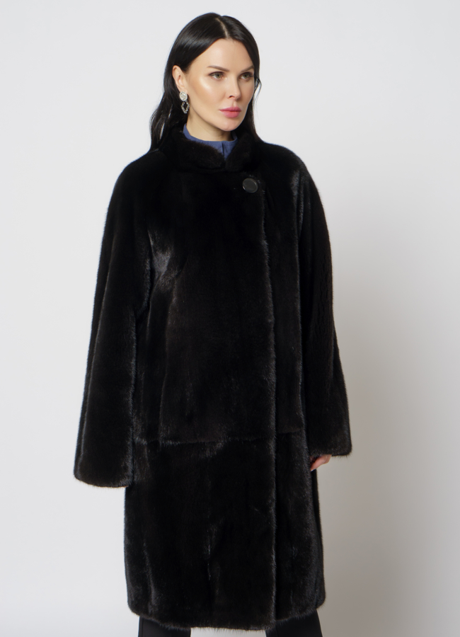 Шуба из скандинавской норки в цвете черный вельвет модель № S-708 универмаг малина