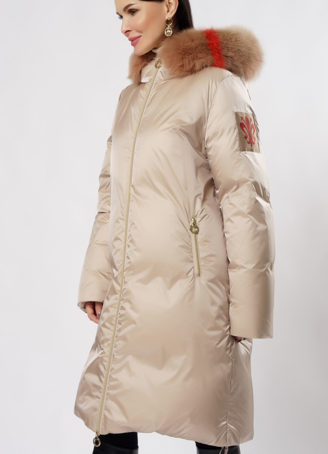 Светлый пуховик Florence Mode с капюшоном модель № 19СА-15 универмаг малина