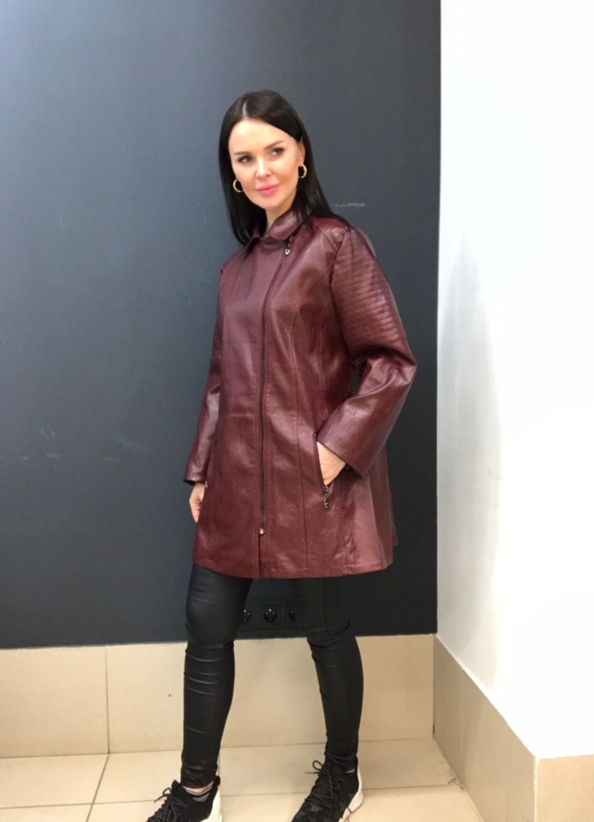 Куртка из эко кожи бордового цвета  модель № 678D в кредит
