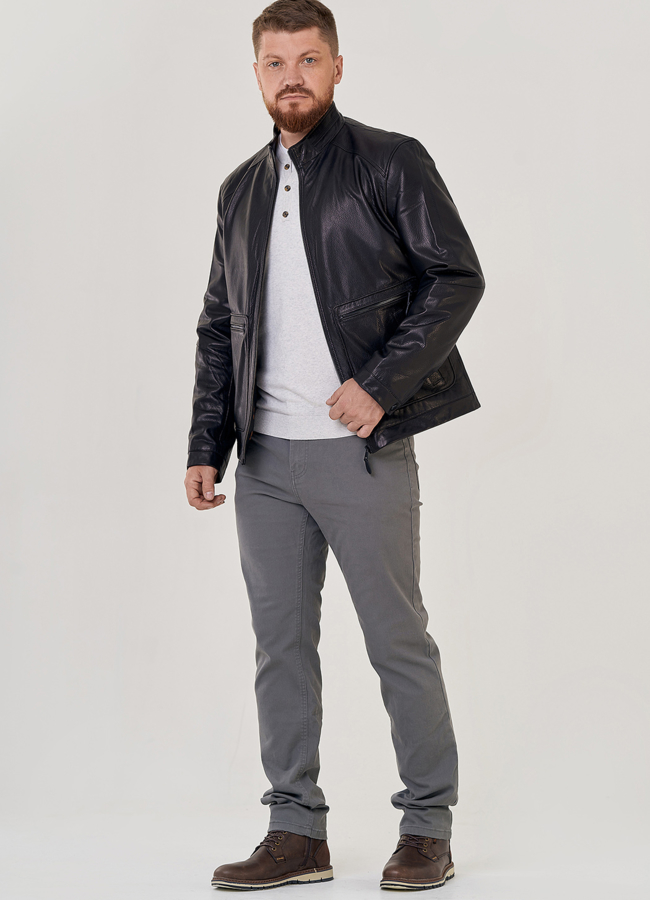 Мужская кожаная куртка  модель № 23145, 80586 меха малина