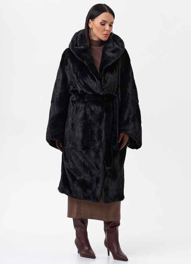 Норковая шуба с капюшоном  модель № 29391 универмаг малина