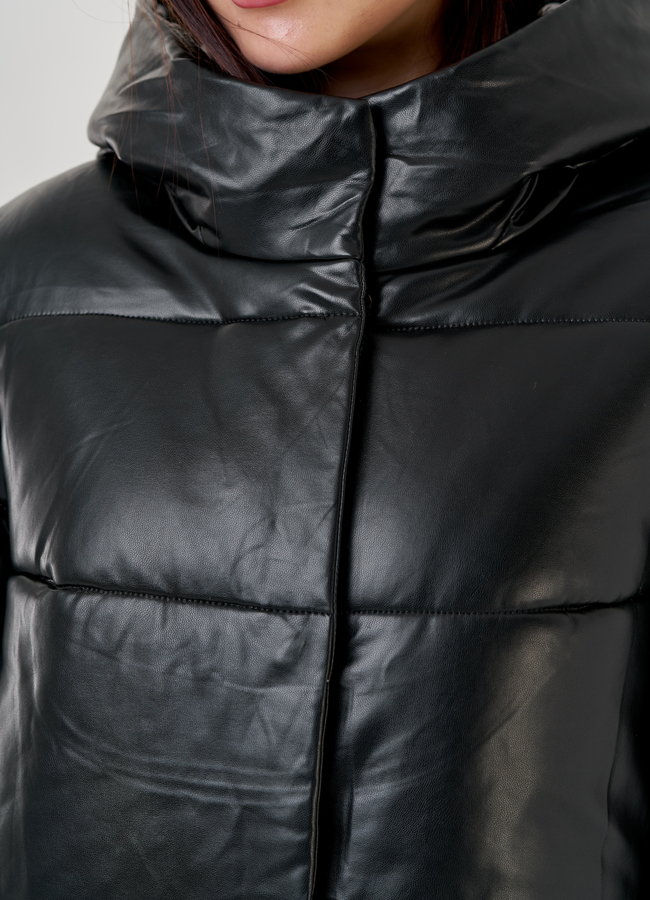 Длинный пуховик из эко кожи Malina Siberian модель № 79128 в рассрочку