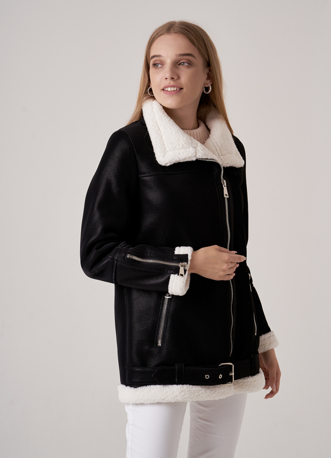 Дубленка из эко кожи черного цвета модель № 18807-2 в кредит