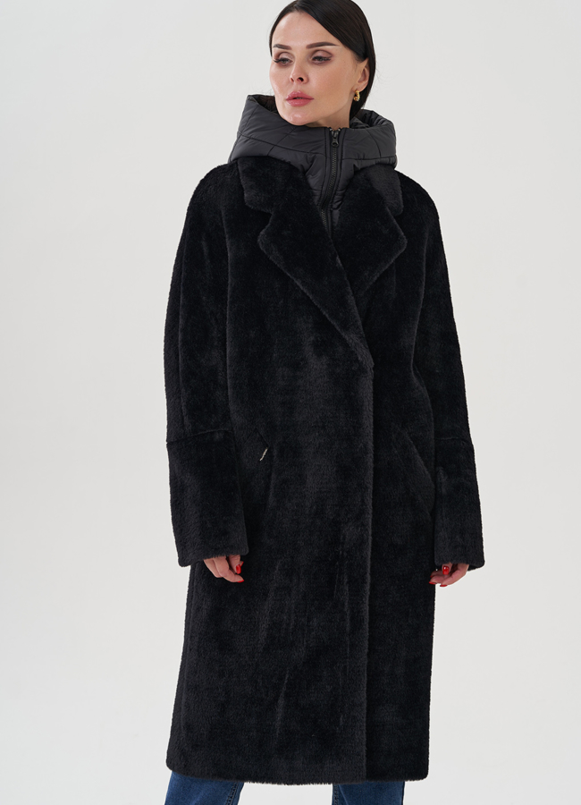 Женское ворсовое пальто в черном цвете модель № 23273 универмаг малина