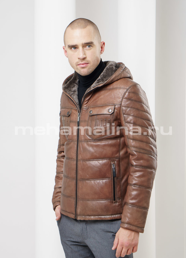 фото Кожаный пуховик модель № ПМ-51