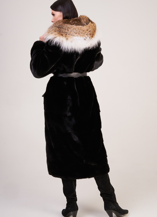 Норковая шуба с капюшоном из рыси модель № S-845 в кредит