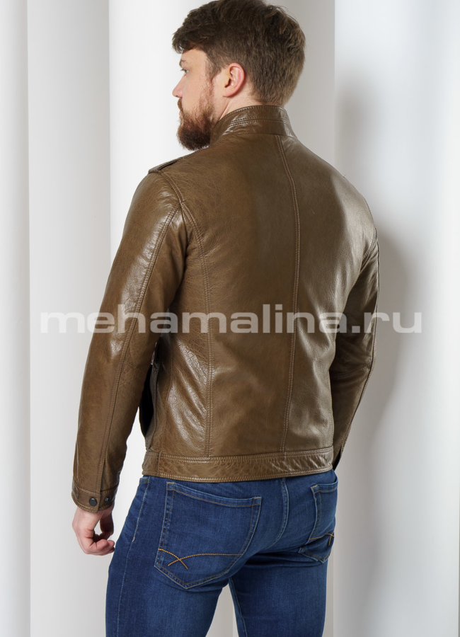 фото Кожаная куртка с воротником стойка модель № 8055