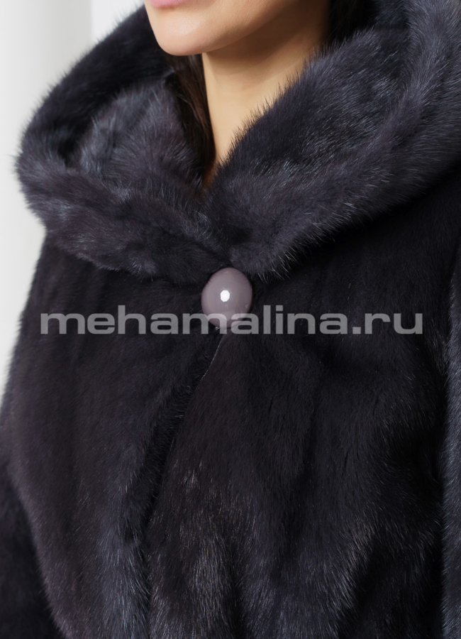 Норковая шуба годе с капюшоном цвет графит модель № S-727 универмаг малина