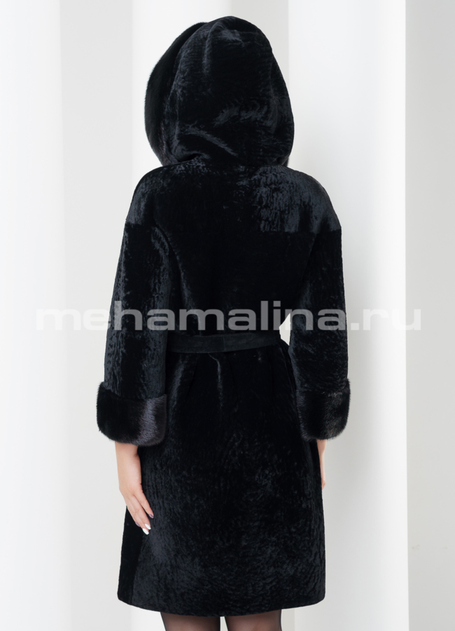 Шуба мутон с капюшоном модель № S-425 в кредит