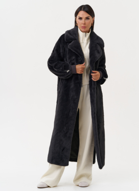 Длинная женская шуба из эко меха в цвете графит