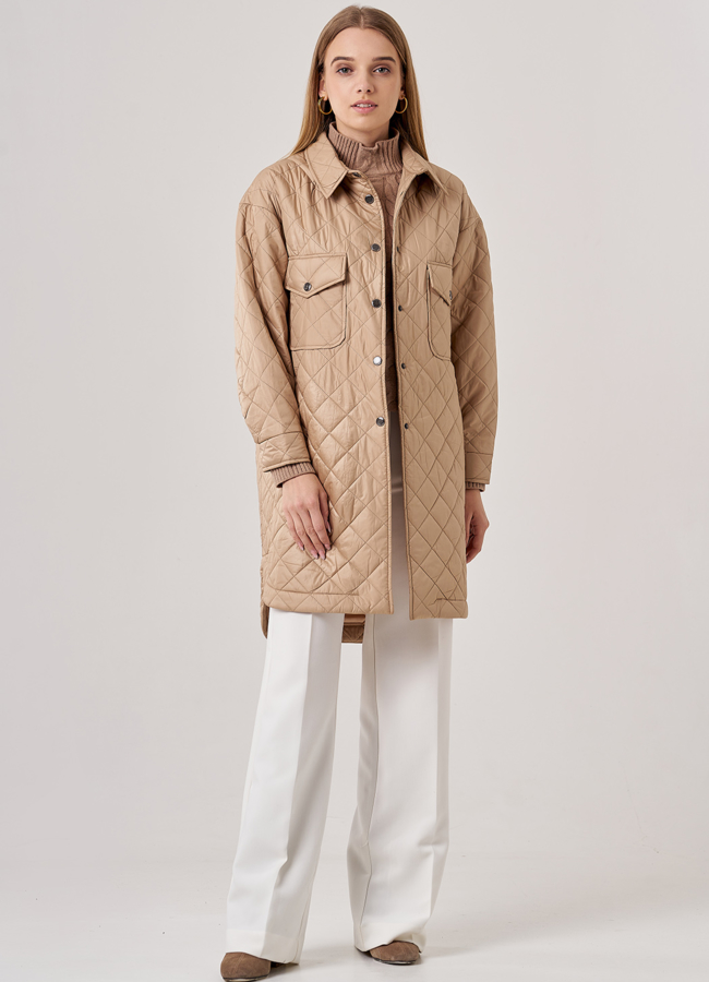 фото Полупальто-рубашка бежевого цвета модель № 38
