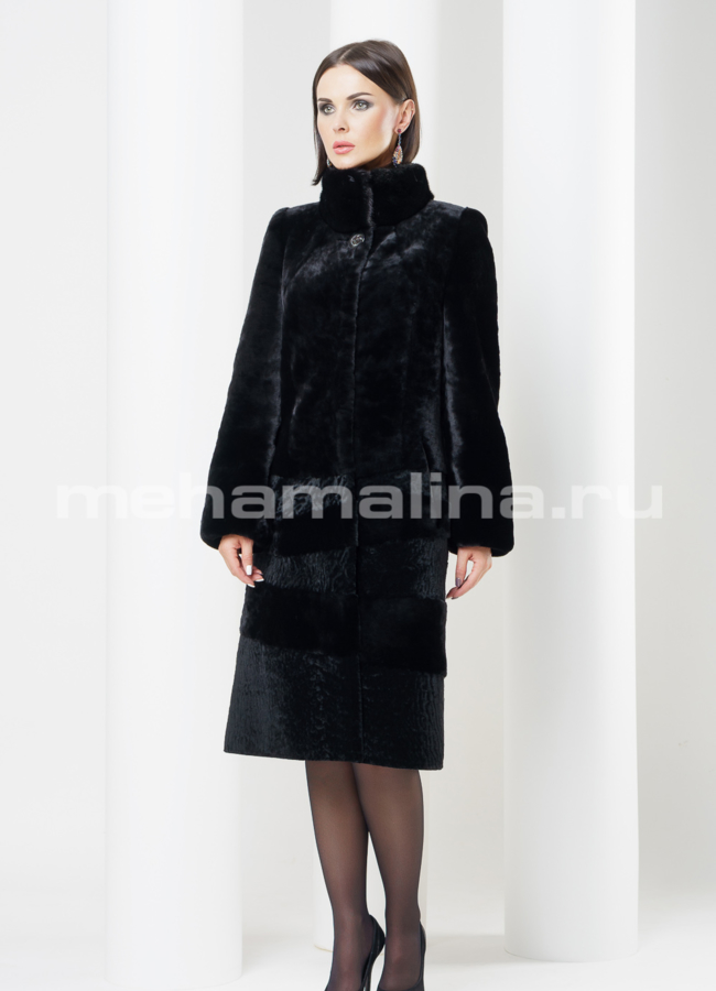 Шуба из мутона, воротник стойка модель № S-428 в рассрочку