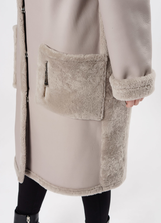 Светлая дубленка с английским воротником модель № 10294 универмаг малина