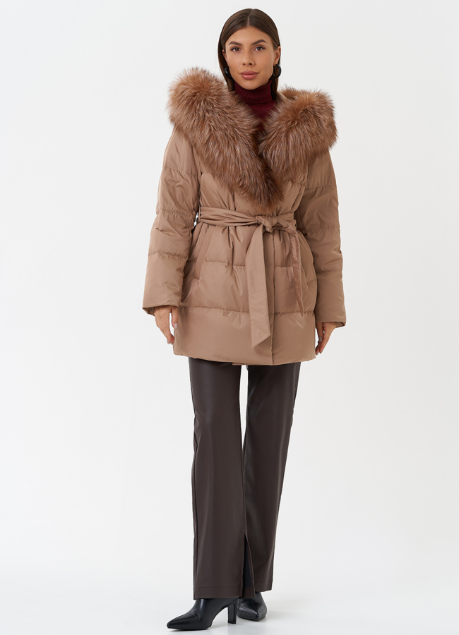 фото Пуховик с отделкой из меха чернобурки модель № 28854