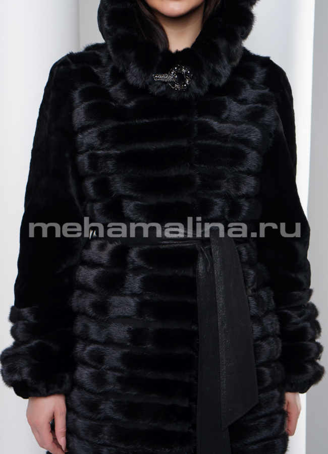 Норковая шуба с капюшоном модель № S-542 универмаг малина