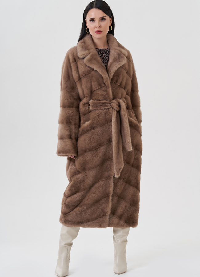 Норковая шуба с английским воротником  модель № 24647 меха малина