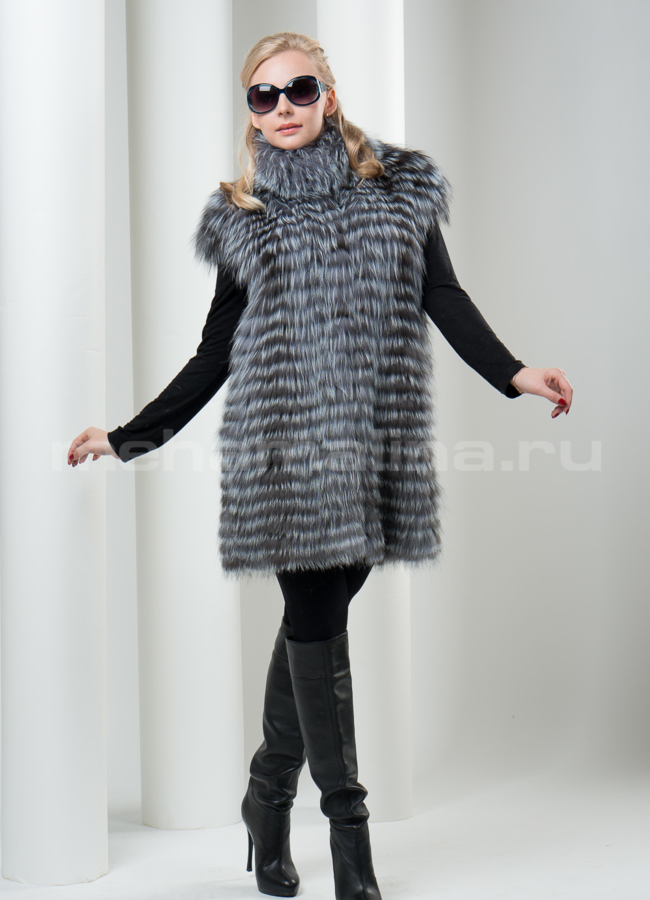 фото Меховой жилет из чернобурки, воротник - стойка модель № М-25