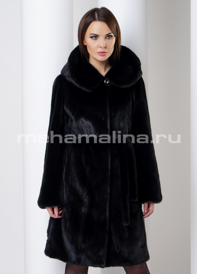 Шуба из скандинавской норки модель № S-556 меха малина