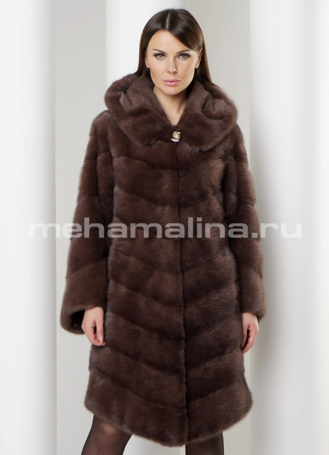 Норковая шуба с капюшоном модель № S-588 меха малина