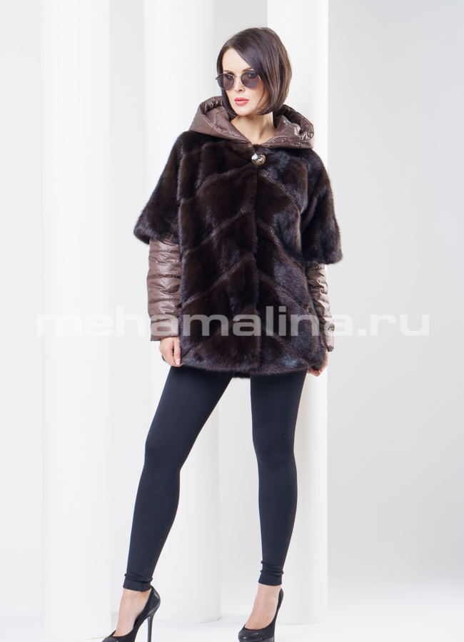 Норковая шуба со съемными элементами модель № S-272 универмаг малина