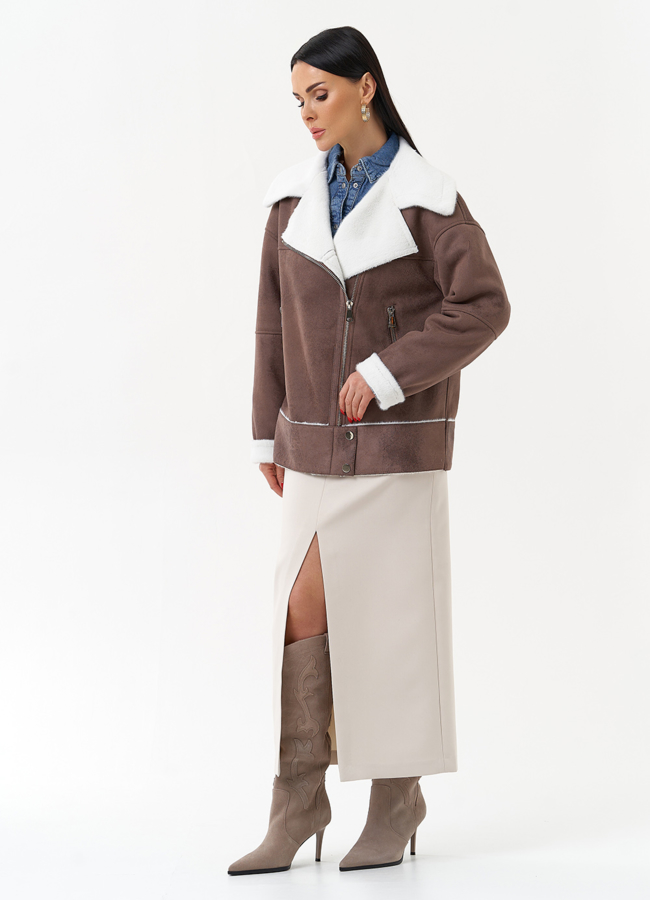 Женская дубленка из эко замши  модель № 29984 универмаг малина